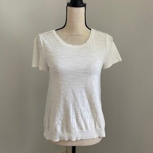 LOFT Short Sleeve Knit Crewneck Shirt sz XS White Normcore Clean Girl Minimalist